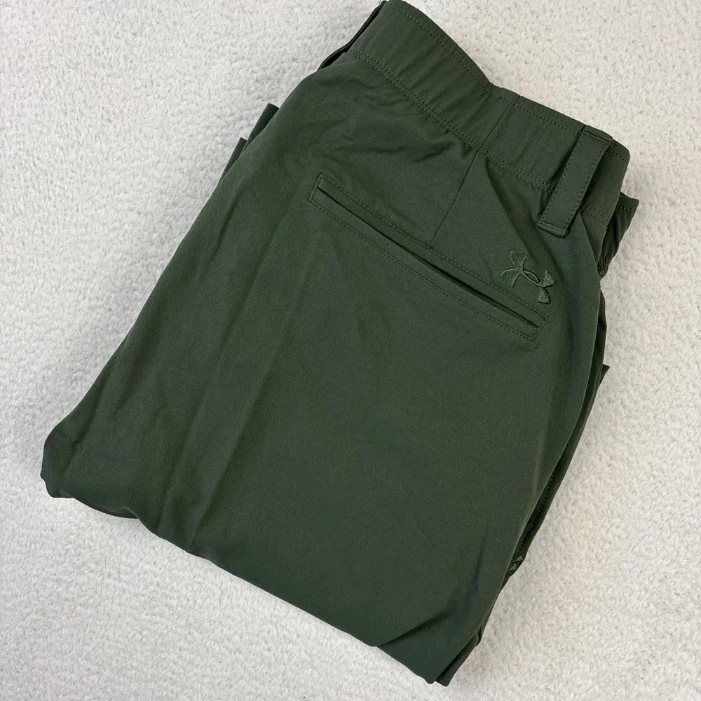 UNDER ARMOUR Mens Performance Golf Pants 34/32 Olive Green Loose Fit Lightweight